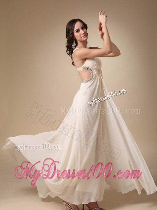 Cheap Champagne Straps Floor-length Beading and Ruching Maxi Dress
