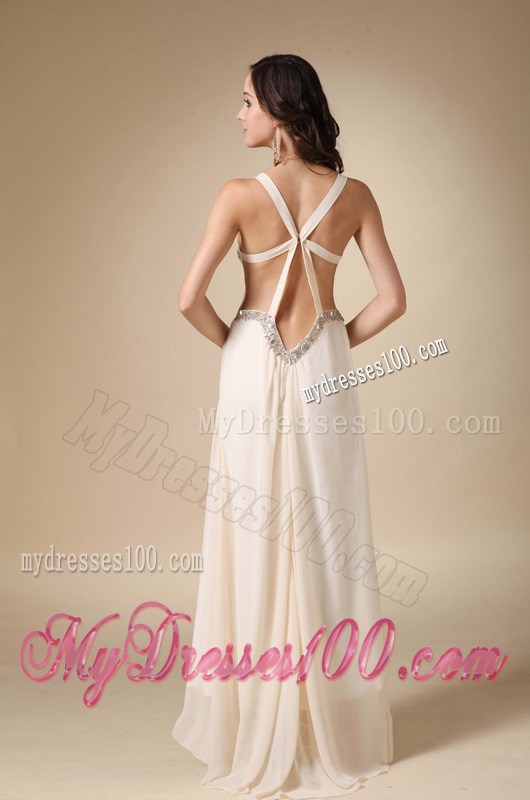 Cheap Champagne Straps Floor-length Beading and Ruching Maxi Dress