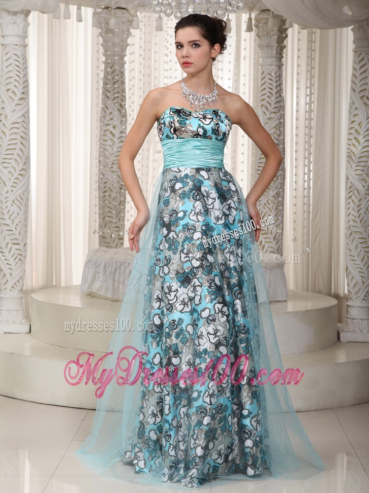 Brand New Empire Sweetheart Floor-length Ruched Blue Maxi Dresses