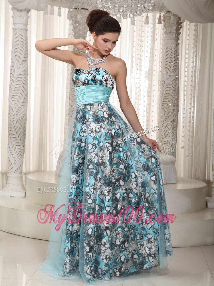 Brand New Empire Sweetheart Floor-length Ruched Blue Maxi Dresses