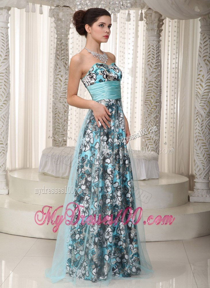 Brand New Empire Sweetheart Floor-length Ruched Blue Maxi Dresses