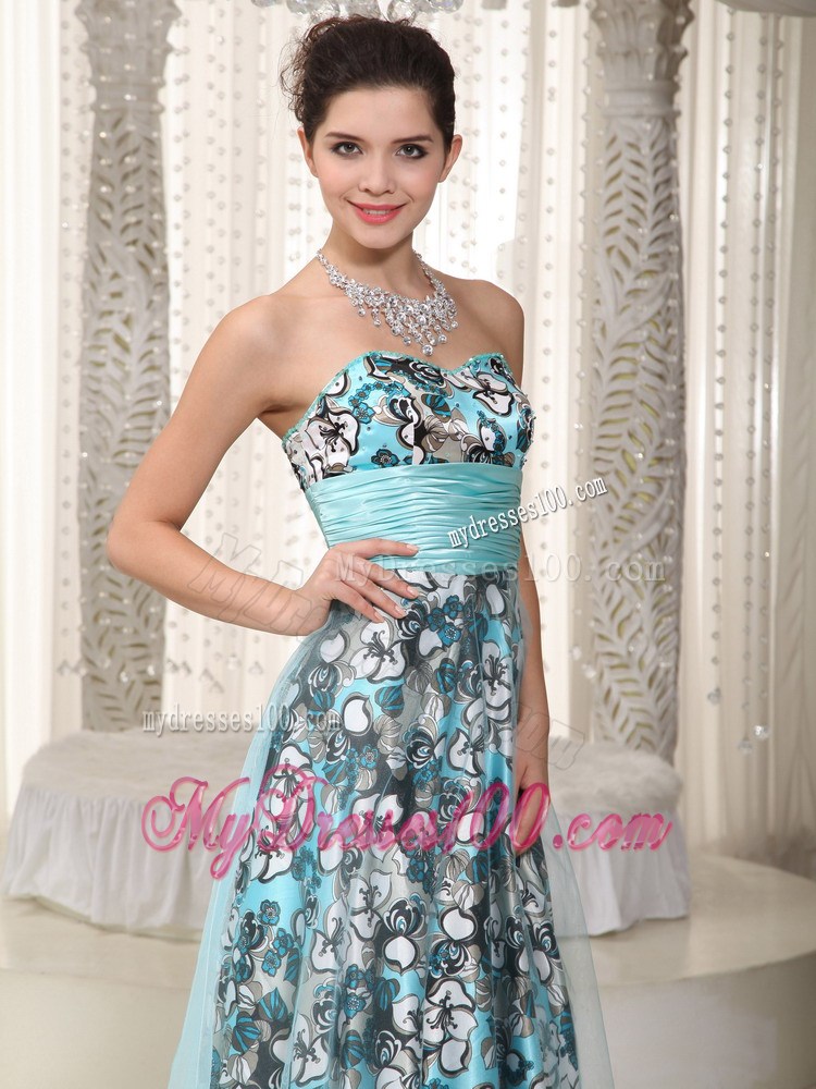 Brand New Empire Sweetheart Floor-length Ruched Blue Maxi Dresses