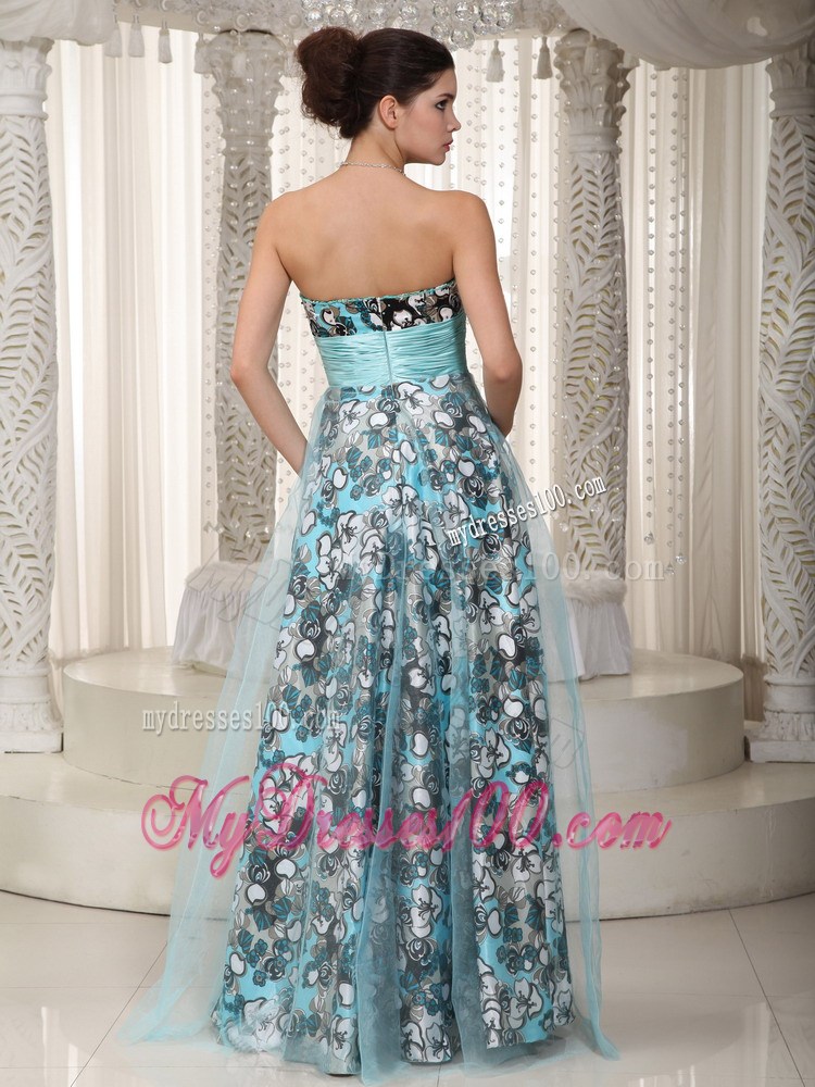 Brand New Empire Sweetheart Floor-length Ruched Blue Maxi Dresses