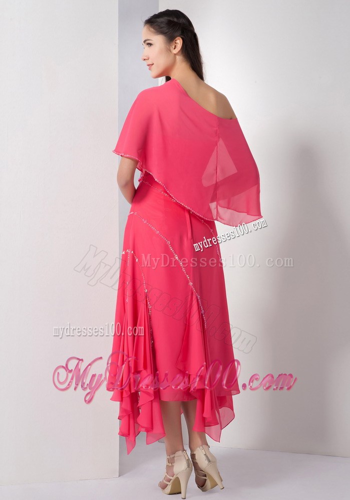 Unique Coral Red Empire Strapless Tea-length Beading Maxi Dresses