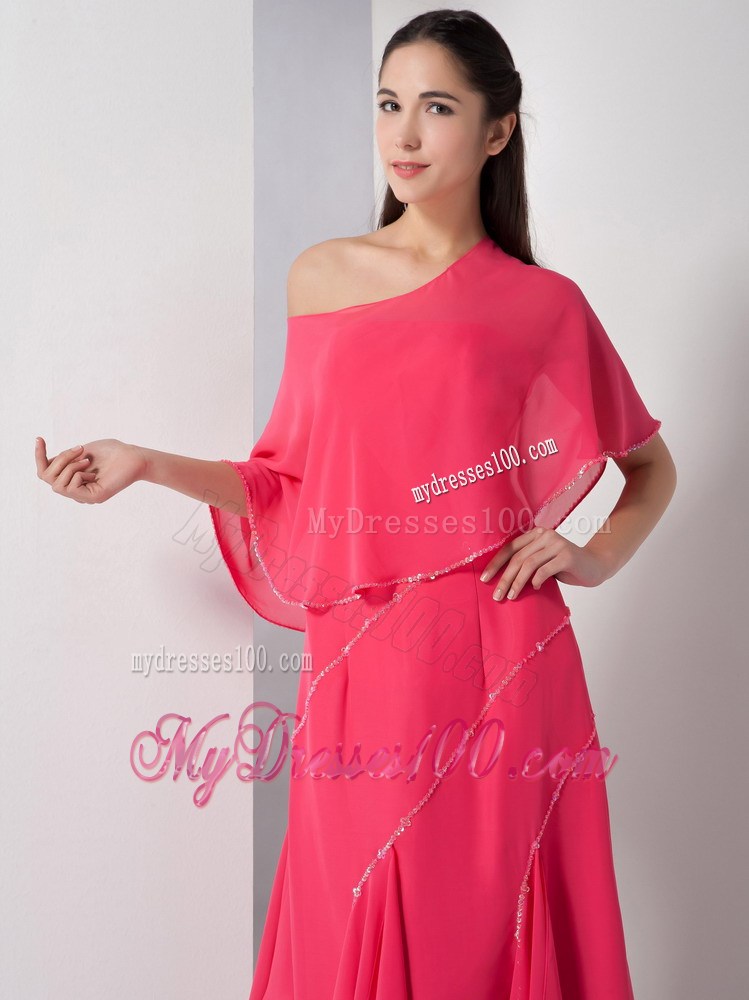 Unique Coral Red Empire Strapless Tea-length Beading Maxi Dresses