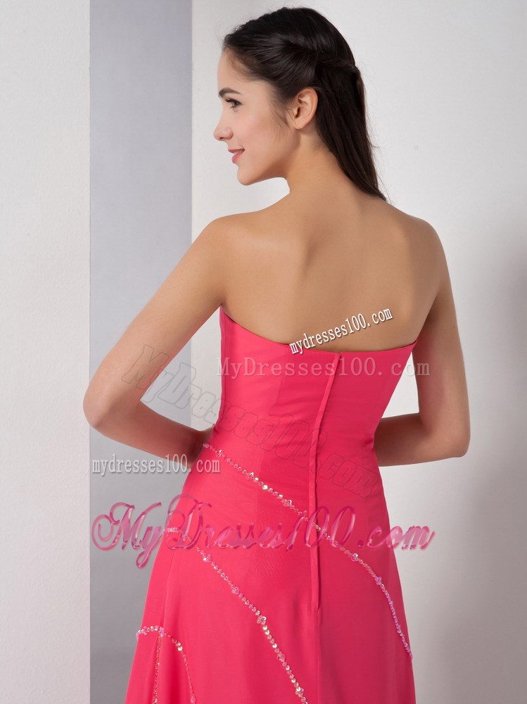 Unique Coral Red Empire Strapless Tea-length Beading Maxi Dresses