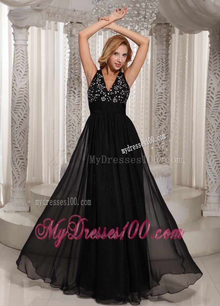 2013 Cheap Summer V-neck Beaded Bodice Cheap Black Maxi Dresses