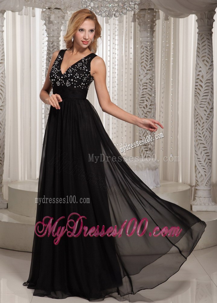 2013 Cheap Summer V-neck Beaded Bodice Cheap Black Maxi Dresses