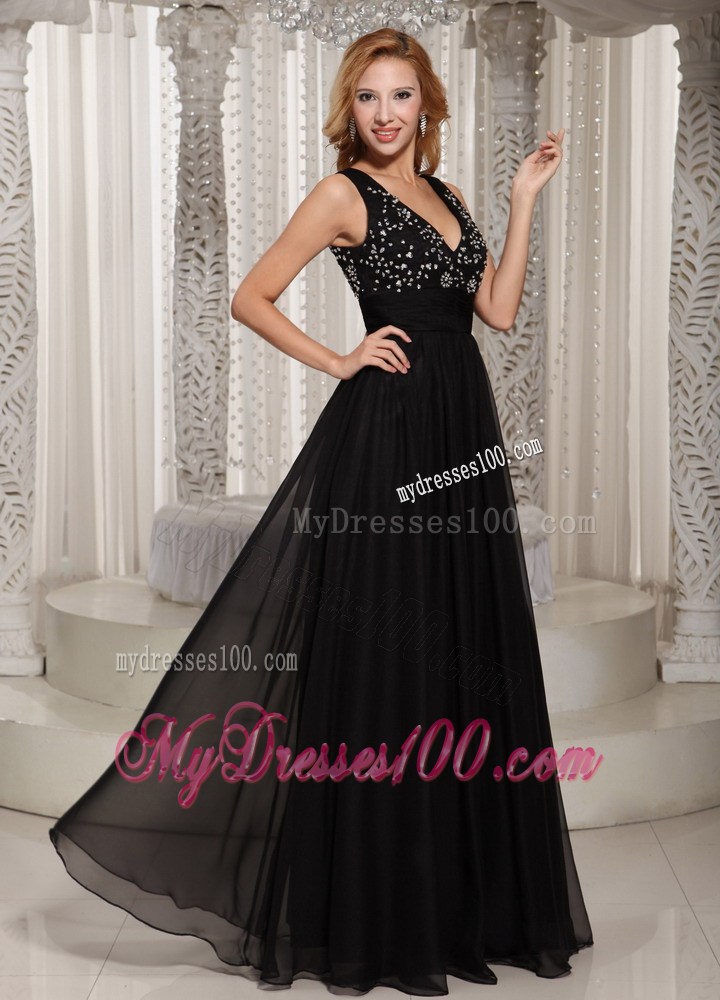 2013 Cheap Summer V-neck Beaded Bodice Cheap Black Maxi Dresses