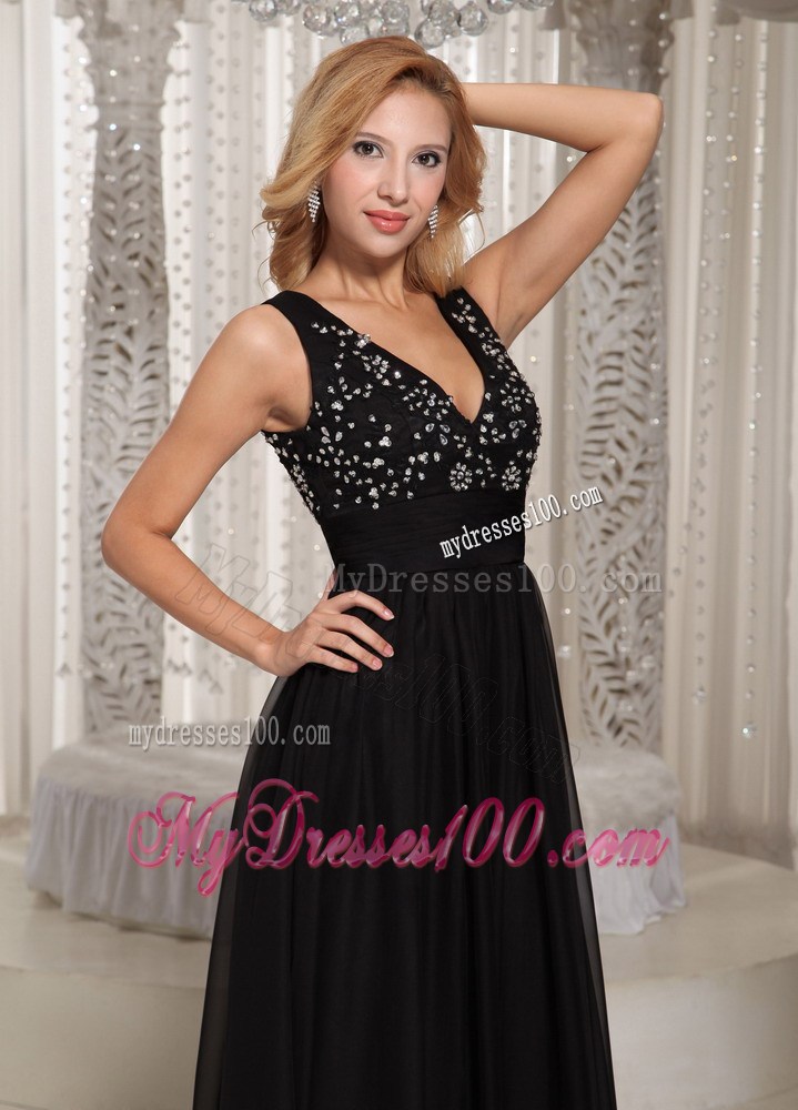 2013 Cheap Summer V-neck Beaded Bodice Cheap Black Maxi Dresses