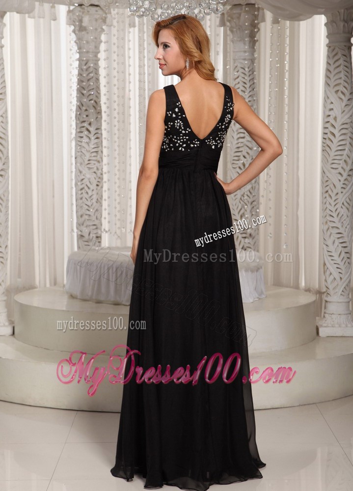2013 Cheap Summer V-neck Beaded Bodice Cheap Black Maxi Dresses