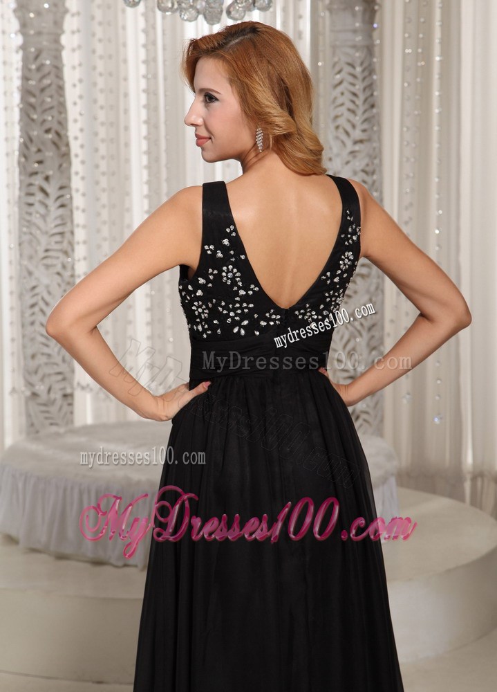 2013 Cheap Summer V-neck Beaded Bodice Cheap Black Maxi Dresses