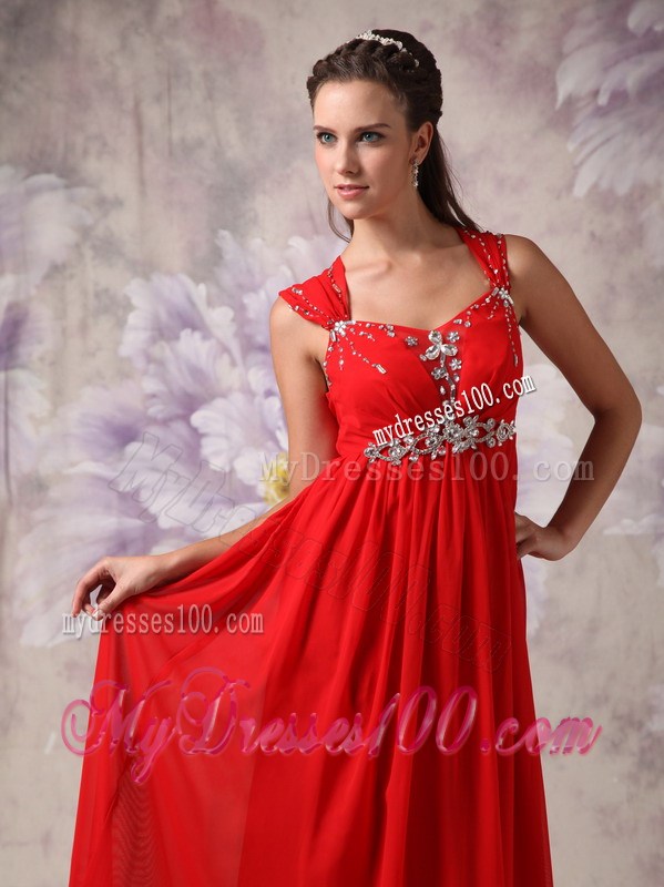 Simple Red Empire Princess Straps Floor-length Beading Maxi Dresses