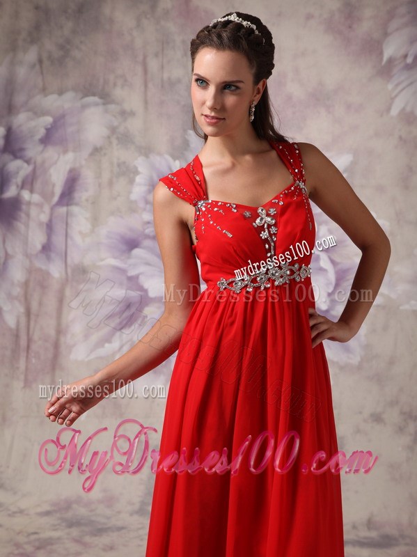 Simple Red Empire Princess Straps Floor-length Beading Maxi Dresses