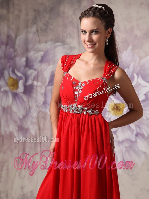 Simple Red Empire Princess Straps Floor-length Beading Maxi Dresses