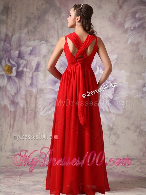 Simple Red Empire Princess Straps Floor-length Beading Maxi Dresses