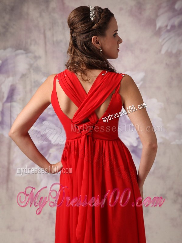 Simple Red Empire Princess Straps Floor-length Beading Maxi Dresses
