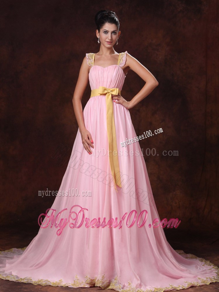 Pink Court Train Bowknot Princess Maxi Dress For 2013 Custom Made