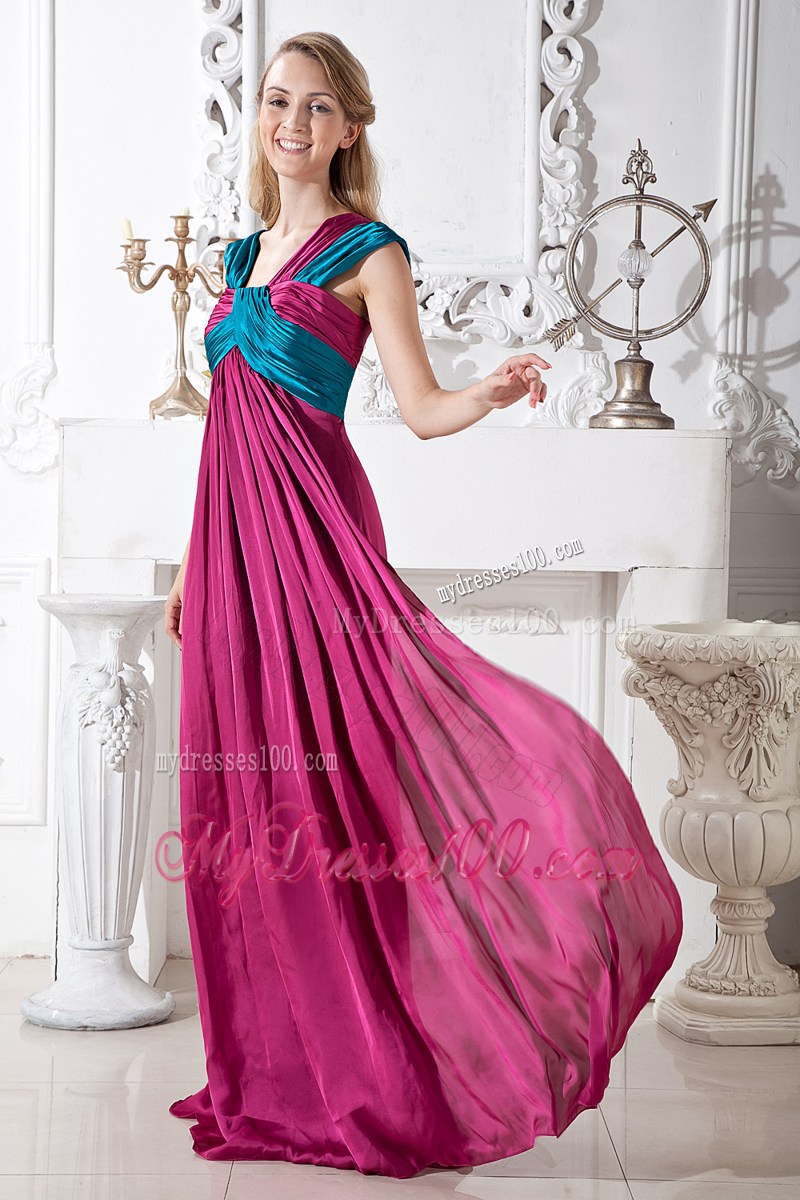 Simple Fuchsia Empire Straps Brush Train Ruching Summer Maxi Dress