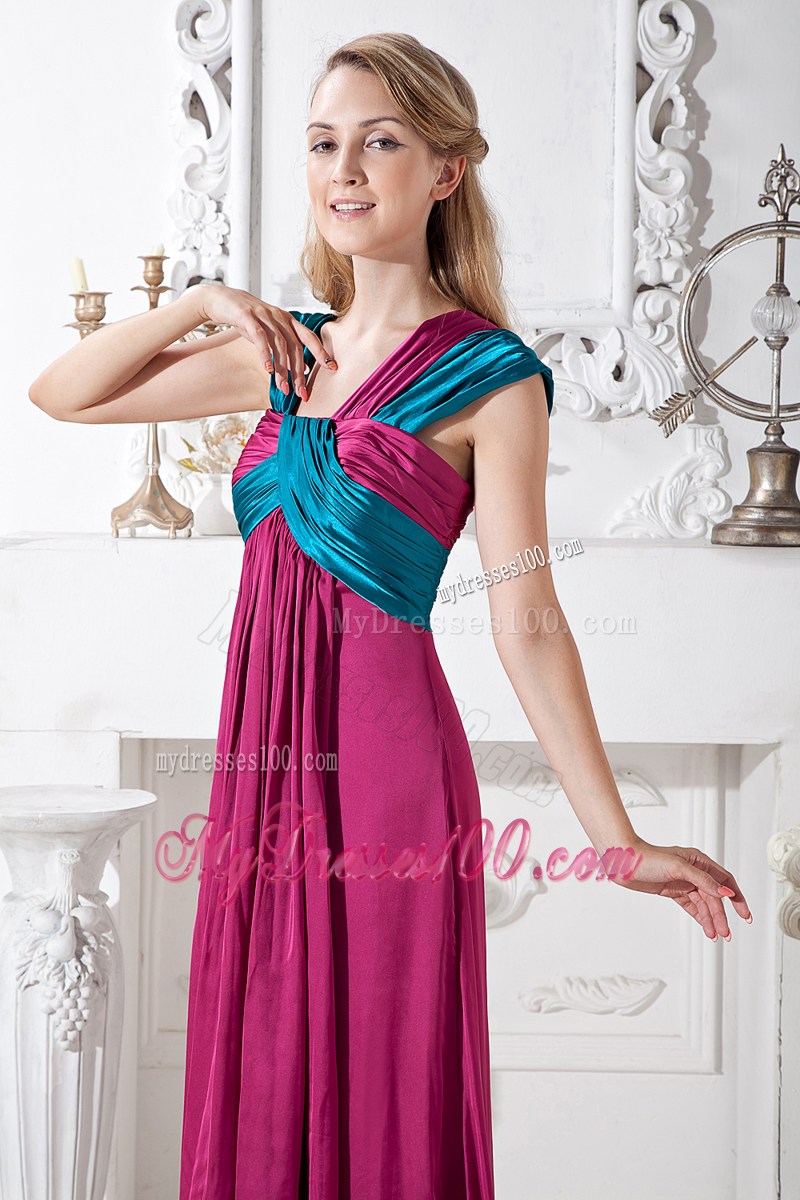 Simple Fuchsia Empire Straps Brush Train Ruching Summer Maxi Dress