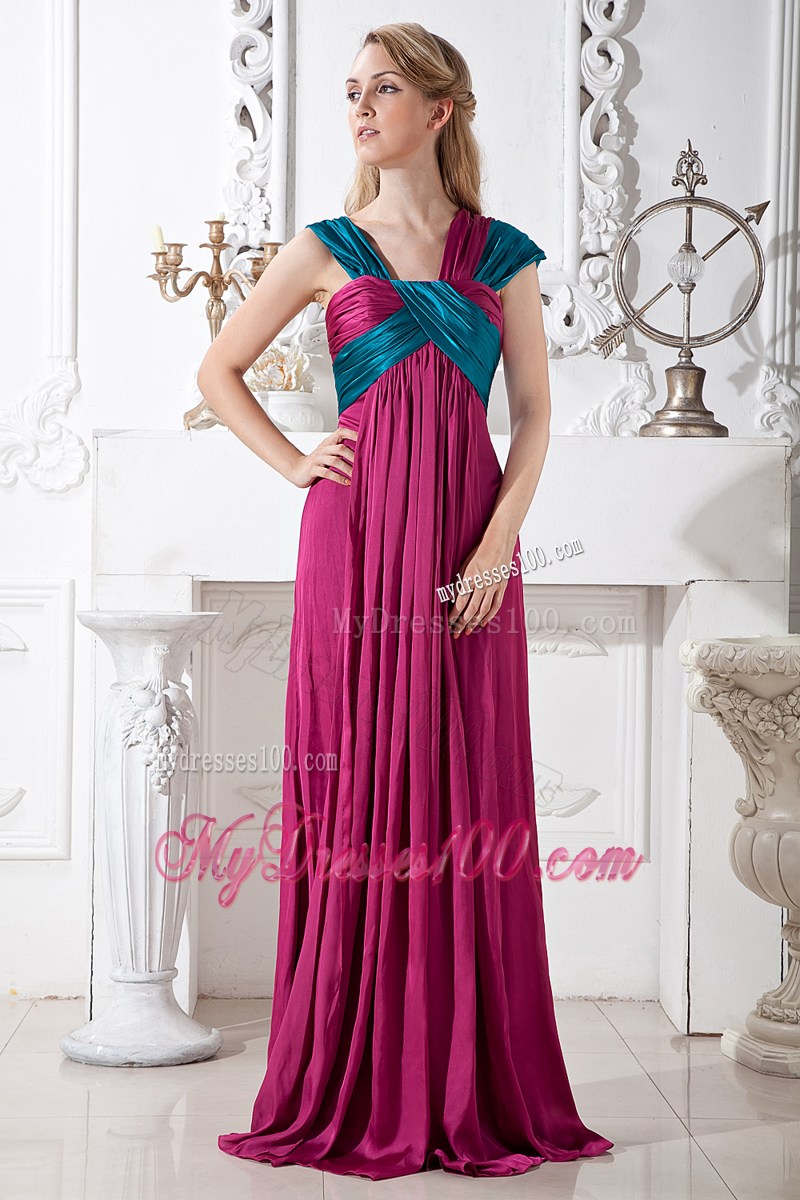 Simple Fuchsia Empire Straps Brush Train Ruching Summer Maxi Dress