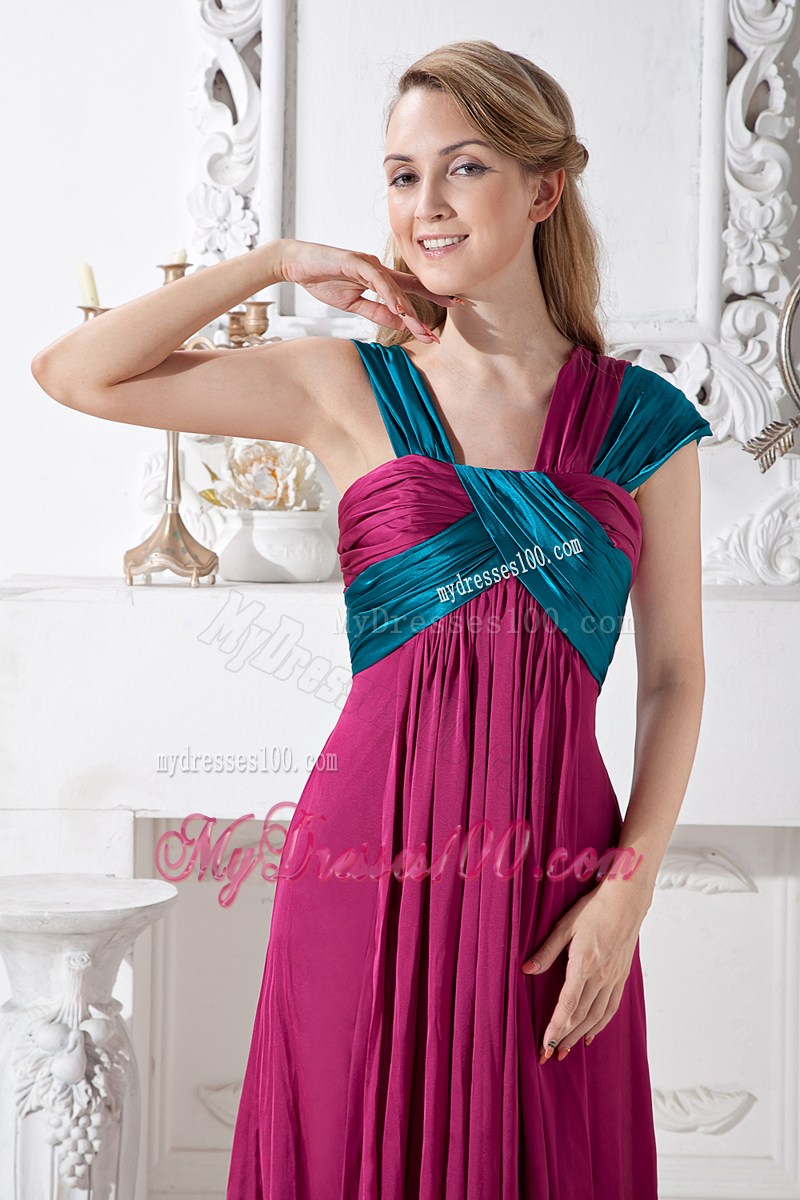 Simple Fuchsia Empire Straps Brush Train Ruching Summer Maxi Dress