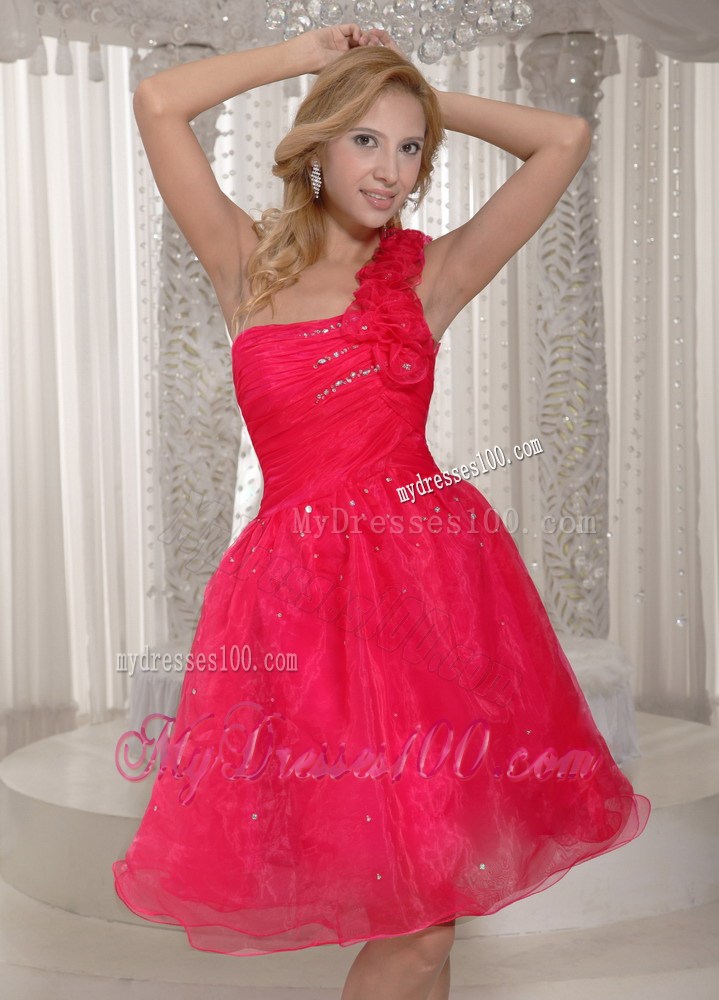 Coral Red One Shoulder Plus Size Maxi Dresses With Ruched Bodice