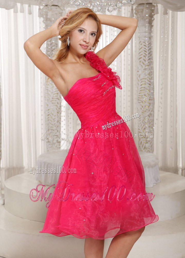 Coral Red One Shoulder Plus Size Maxi Dresses With Ruched Bodice