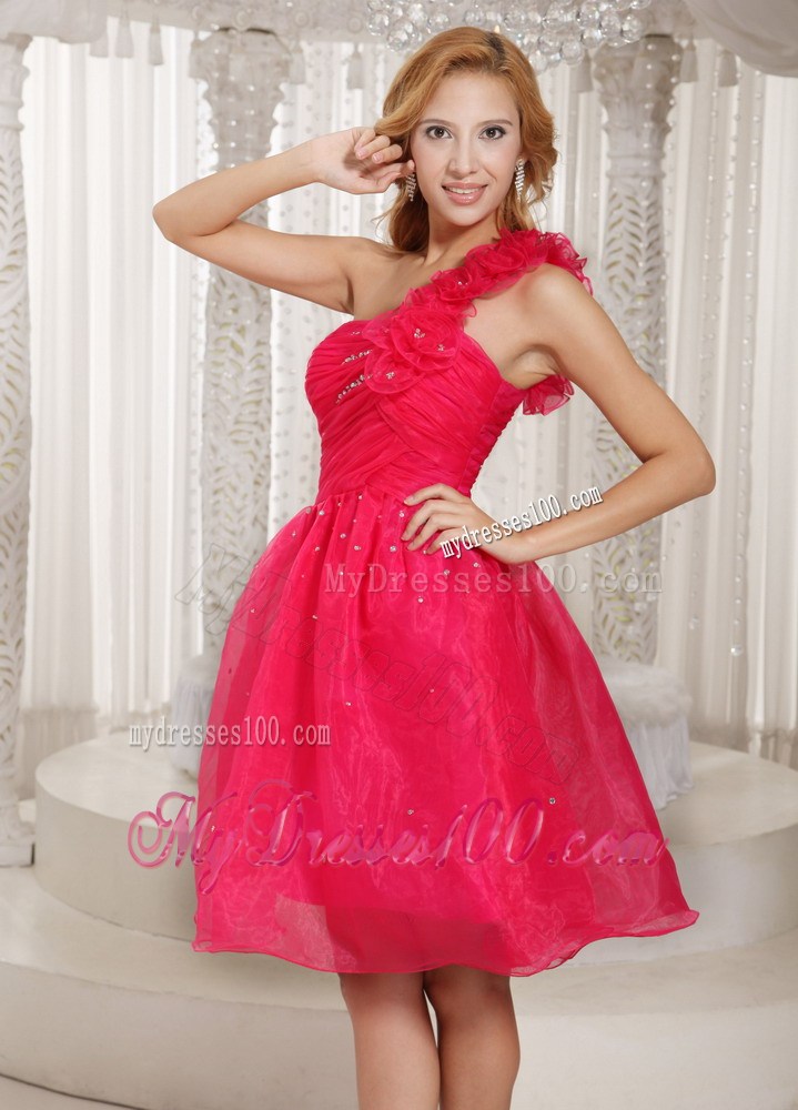 Coral Red One Shoulder Plus Size Maxi Dresses With Ruched Bodice