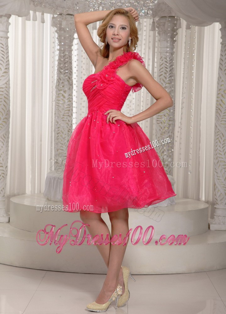 Coral Red One Shoulder Plus Size Maxi Dresses With Ruched Bodice