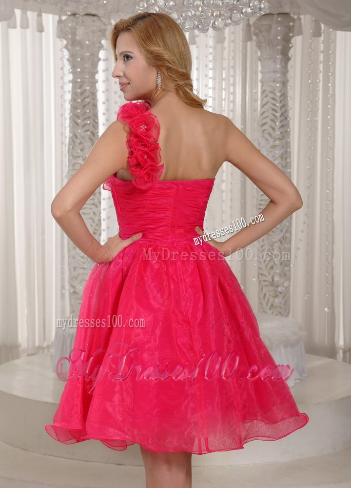 Coral Red One Shoulder Plus Size Maxi Dresses With Ruched Bodice