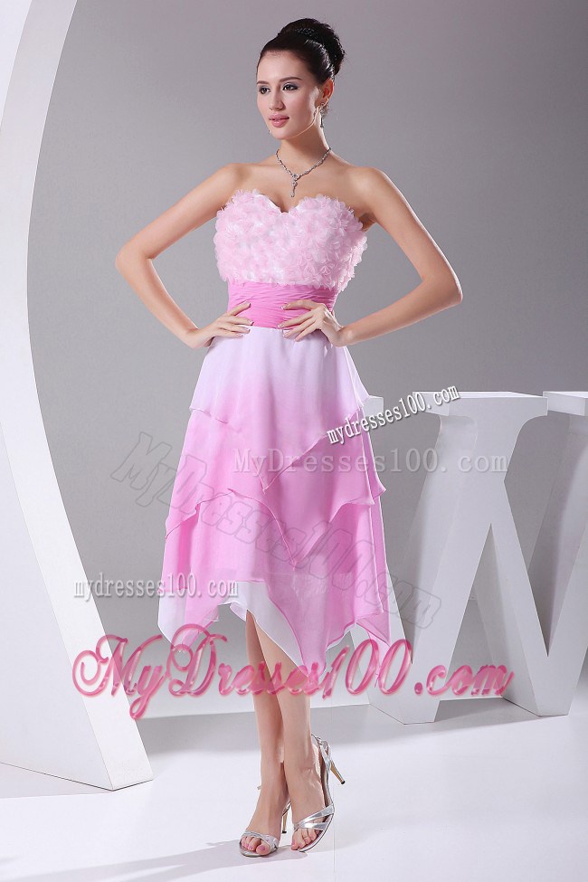 Hand Made Flowers Ombre Fabric Asymmetrical Sweetheart 2013 Prom Dress