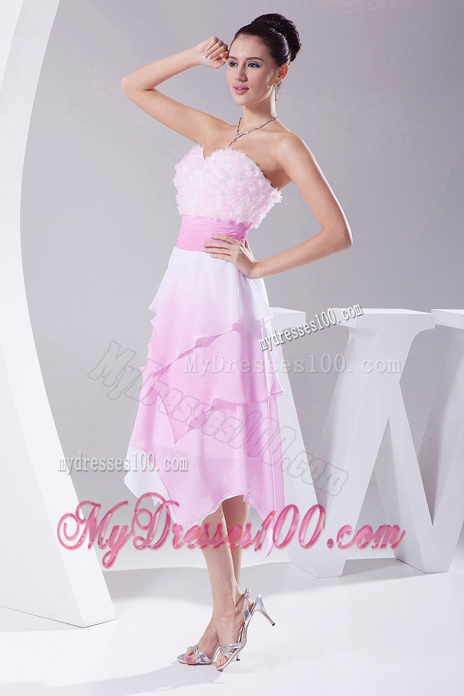 Hand Made Flowers Ombre Fabric Asymmetrical Sweetheart 2013 Prom Dress