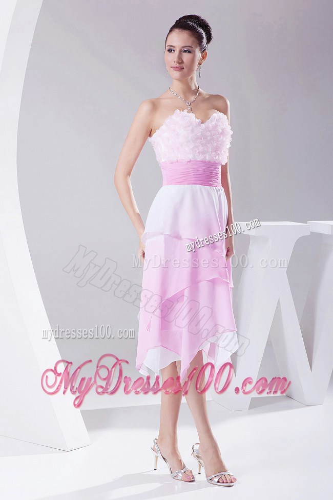 Hand Made Flowers Ombre Fabric Asymmetrical Sweetheart 2013 Prom Dress