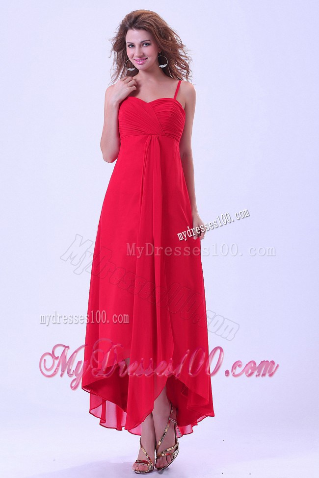 High-low Spaghetti Straps Coral Red For Custom Made Maxi Dresses