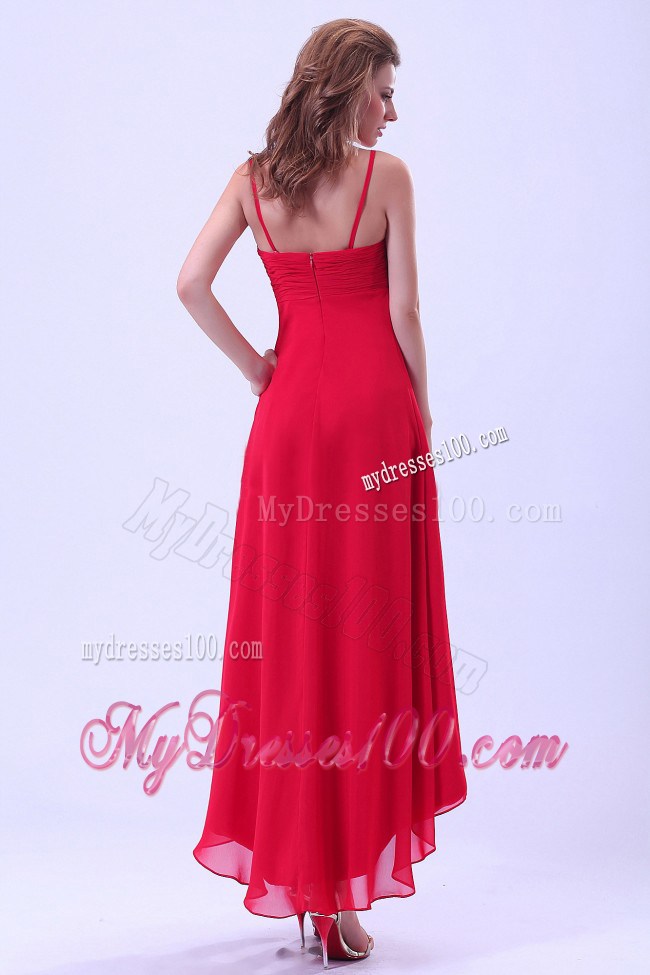High-low Spaghetti Straps Coral Red For Custom Made Maxi Dresses