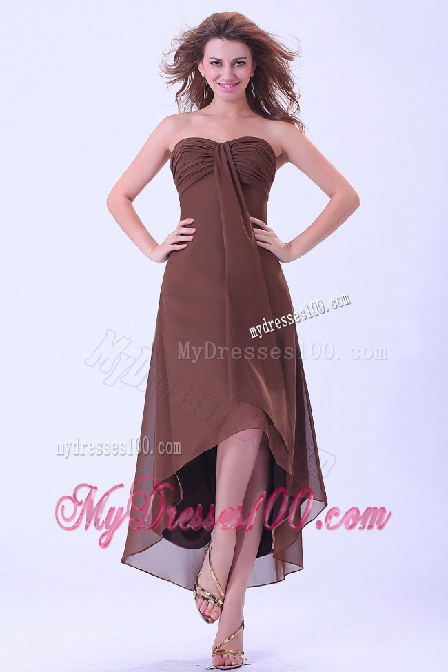 Cheap Brown Custom Made High-low Maxi Dresses With Sweetheart
