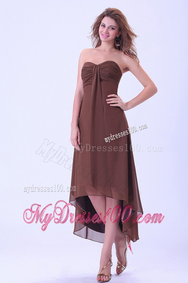 Cheap Brown Custom Made High-low Maxi Dresses With Sweetheart