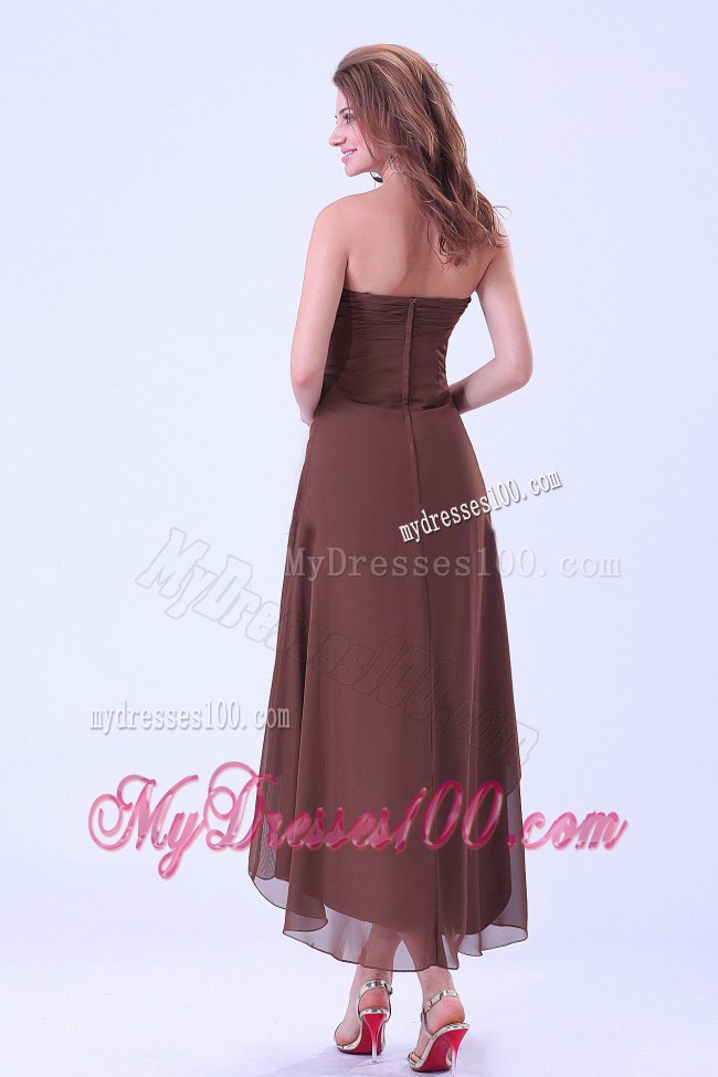 Cheap Brown Custom Made High-low Maxi Dresses With Sweetheart