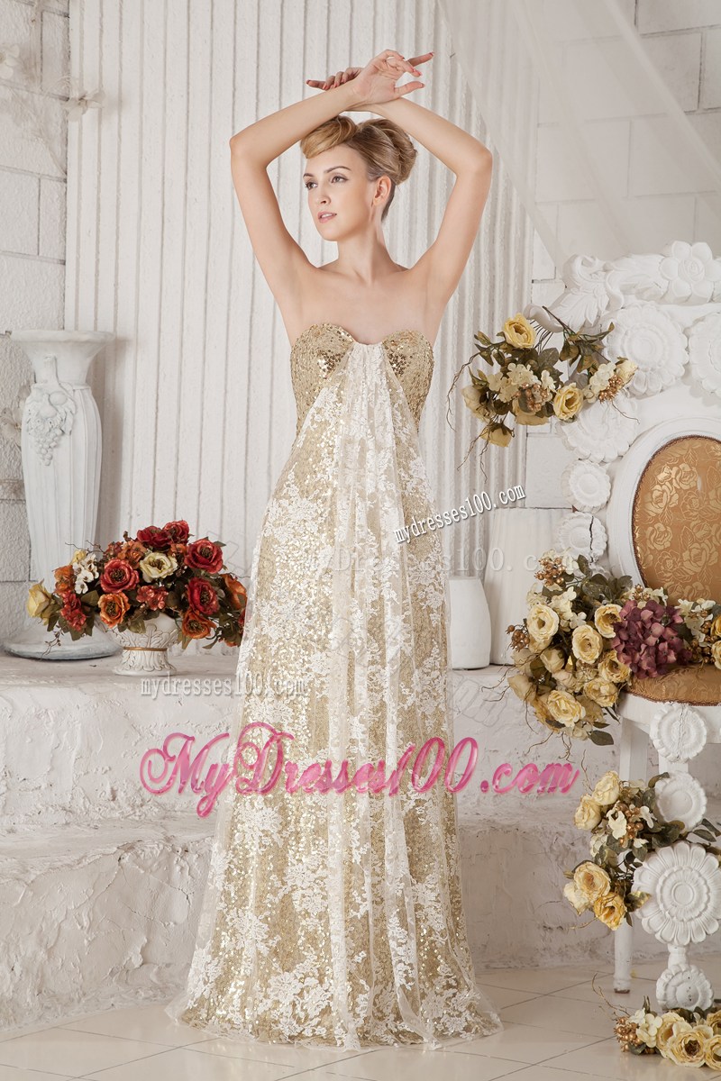 Best Selling Gold Sequin and Lace Champagne Covered Prom Dress