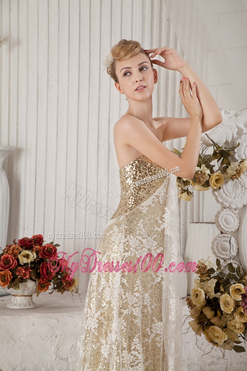 Best Selling Gold Sequin and Lace Champagne Covered Prom Dress