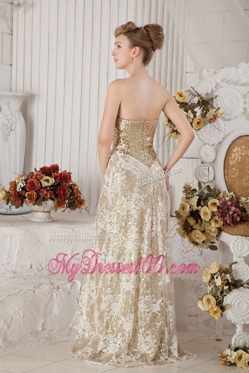 Best Selling Gold Sequin and Lace Champagne Covered Prom Dress