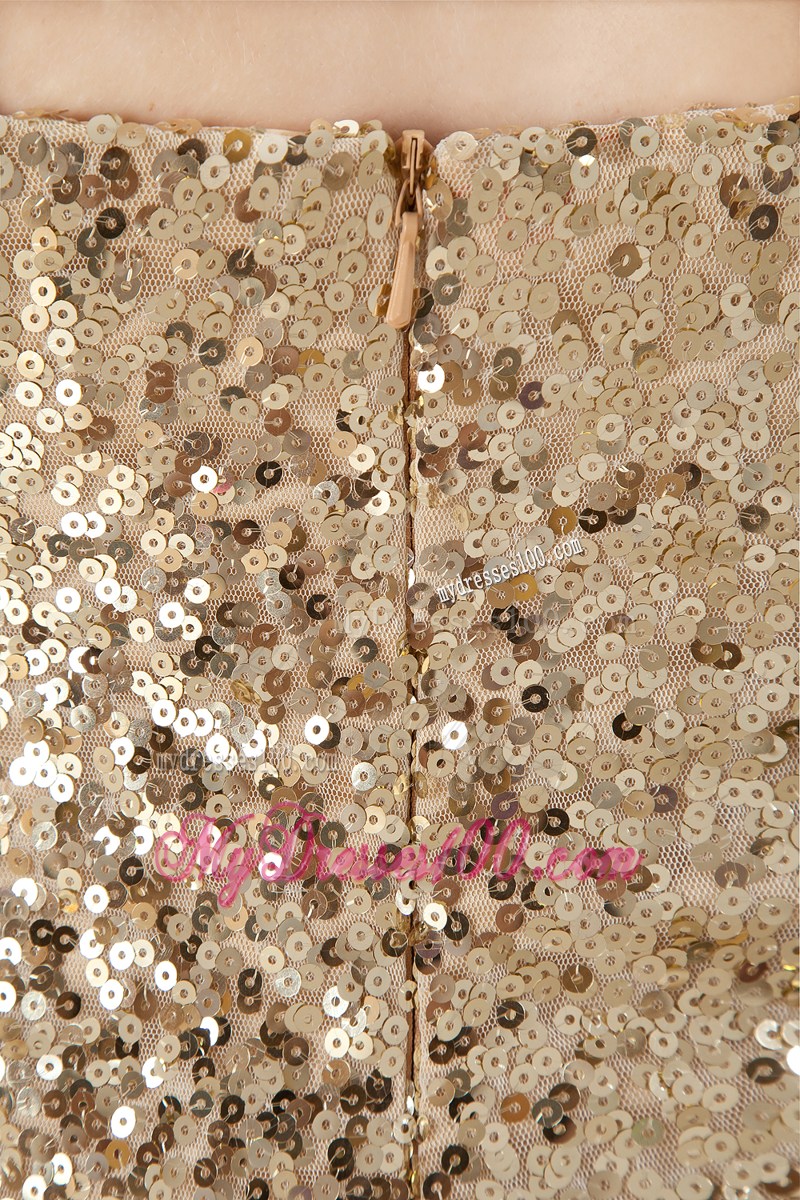 Best Selling Gold Sequin and Lace Champagne Covered Prom Dress