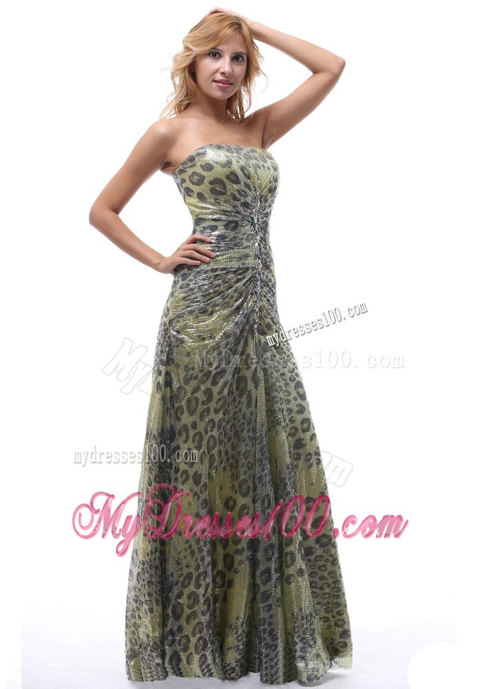 Unique Leopard Strapless Maxi Dresses Lace-up For Custom Made