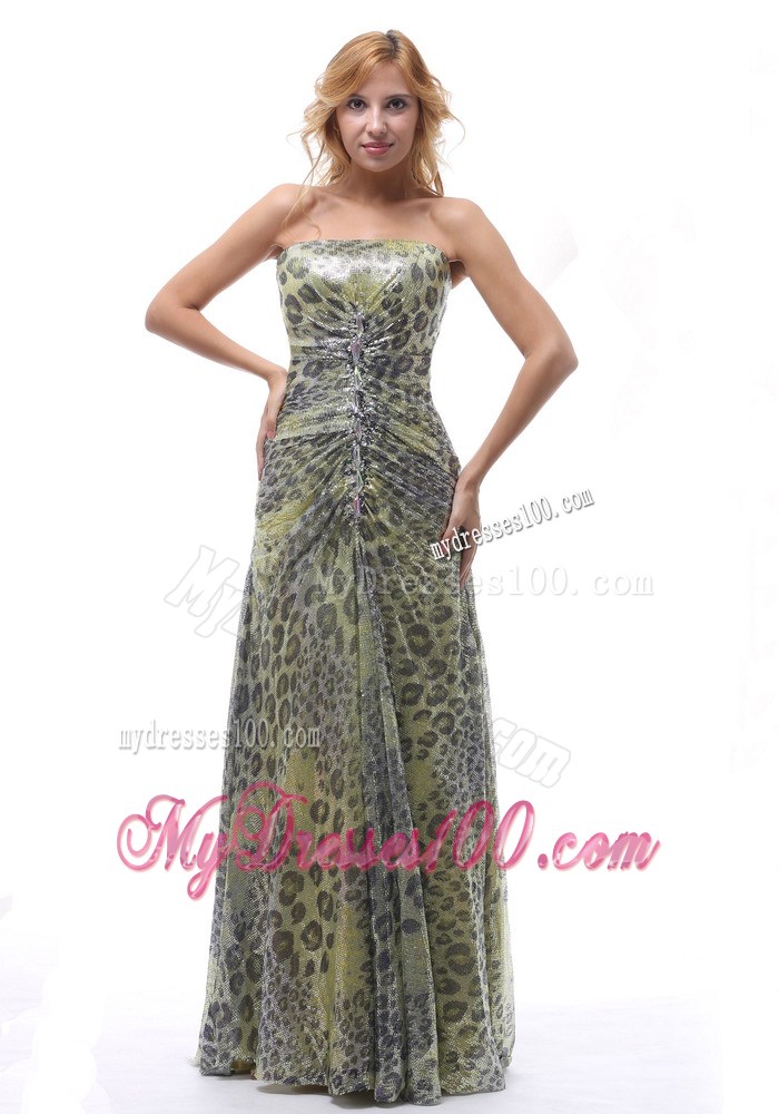 Unique Leopard Strapless Maxi Dresses Lace-up For Custom Made