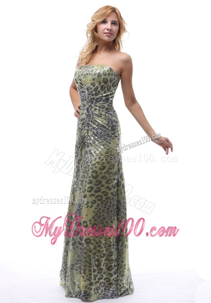Unique Leopard Strapless Maxi Dresses Lace-up For Custom Made