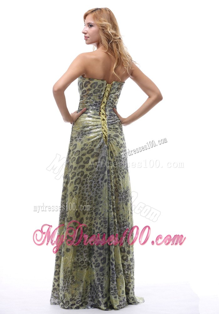 Unique Leopard Strapless Maxi Dresses Lace-up For Custom Made