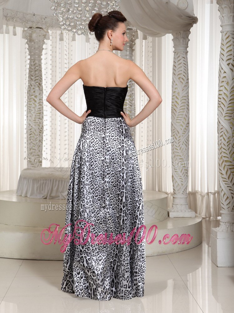Ruched Bodice Embellishment Sweetheart Leopard Prom Dress With Floor-length
