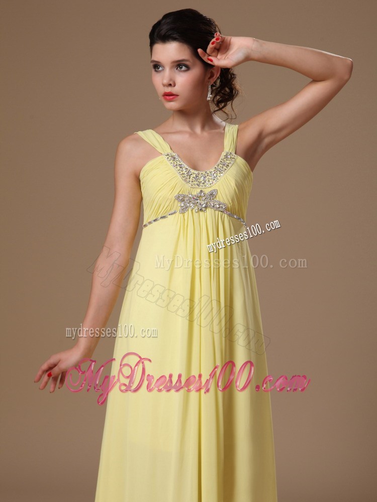 Summer Light Yellow Straps Empire Beaded Hottest Plus Size Maxi Dress