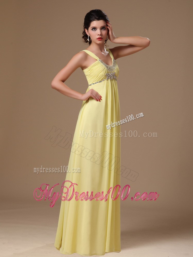 Summer Light Yellow Straps Empire Beaded Hottest Plus Size Maxi Dress